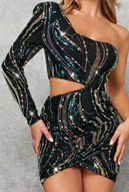 Sukienka mini cekinowa asymetryczna S