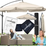 DUŻY PARASOL OGRODOWY LEHMANN VIHMA 3,5M Z WYSIĘGNIKIEM – BEŻOWY 350 x 240