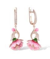 KOLCZYKI EMALIA KWIATY NOCY PEONIE RÓŻOWE LILIE