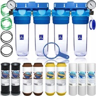 ZESTAW FILTR DO WODY INSTALACJI NA CAŁY DOM 4 ST. RURY ZMIĘKCZACZ 9 WKŁADÓW