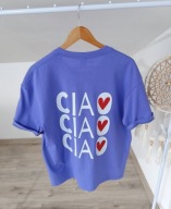 NOWY t shirt z nadrukiem 100% bawełna oversize violet blue 42 XL