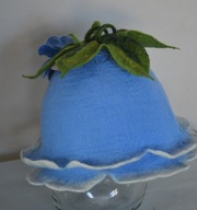 Czapka kapelusz do sauny filcowana ręcznie kwiat niebieski