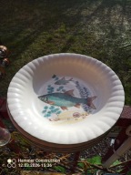 Talerze obiadowe do zupy z motywem ryb ZPC Chodzież PRL New Look