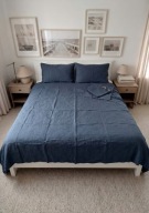 Pościel lniana niebieski morski komplet 200x200 plus 2x 50x60 poduszki