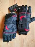 Rękawiczki czarne narciarskie ortalionowe zimowe dziecięce 6-9 lat