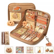 DUŻY PIÓRNIK CAPYBARA GIRLS SCHOOL TEENAGERS ZAWIERA AKCESORIA 4 DŁUGOPISY