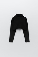 Z A R A sweter golf crop krótki bolerko prążkowany paski czarny oversize