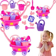 WÓZEK Z RĄCZKĄ KONEWKA ŁOPATA FOREMK GRABKI SITKO WIADERKO DO PIASKU ZESTAW