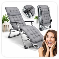 LEŻAK OGRODOWY SKŁADANY PODUSZKA PLAŻOWY NA TARAS METALOWY SZARY DO OGRODU