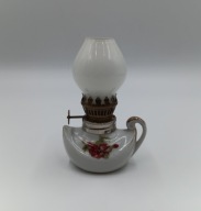 Porcelanowa maleńka lampka naftowa - śliczna kolekcjonerska - vintage 12cm