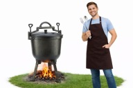 KOCIOŁEK ŻELIWNY GARNEK MYŚLIWSKI WĘGIERSKI PIECZONKI NA OGNISKO GRILL 8L