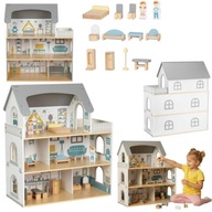 DOMEK DLA LALEK Z TARASEM AKCESORIAMI BIAŁY DUŻY DREWNIANY DZIECKO PREZENT