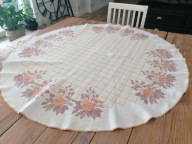 LNIANY NATURALNY OBRUS RÓŻANY SZLAK KOŁO 130 cm