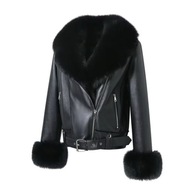 Kożuch naturalny z owcy kołnierz z lisa ramoneska skóra kurtka r. L