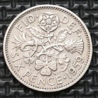 *WIELKA BRYTANIA [0841] *SIX 6 PENCE 1959 *Elizabeth II, Róża Tudorów, oset