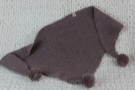Wełniana chusta trójkątna z pomponami, 100% wełna merino, brąz, ciemny beż
