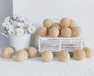 Cotton Balls Beżowe Jasne Girlanda Lampki Kule 20 LED Na Baterie Boho