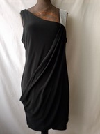 Sukienka czarna, asymetryczna na dżetowym ramiączku - M