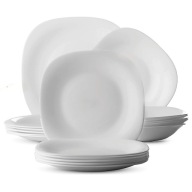 Serwis obiadowy na 6 osób kwadratowy do zmywarki komplet talerzy biały