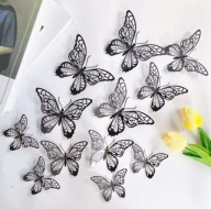 Czarne naklejki Motyle 3D Ażurowe 12 sz Dekoracja Ozdoba Wystrój Black