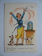 KOT KOTY PIES KANAREK KONCERT HUMOR przedwojenna POCZTÓWKA