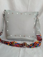 torebka szara damska eko skóra szeroki pasek kolory boho na ramię miejska