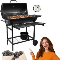 GRILL WĘGLOWY GG-002 BECZKA DUŻY RUSZ 71x35cm TERMOMETR POPIELNIK