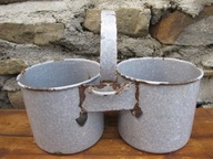 Stary Emaliowany Garnek z dwoma Komorami_VINTAGE PRL