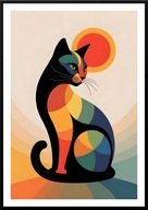 A2 KOLOROWY OBRAZ PLAKAT Z KOTEM, KOLOROWY KOT NA TLE SŁOŃCA