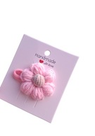 Gumka do włosów szydełkowy kwiatek puff 3.5 cm jasny róż
