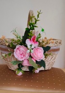 Koszyk wielkanocny z polskiej wybielanej wikliny- zdobiony kwiatami