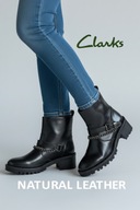 Clarks Roseleigh high botki skórzane z łancuszkiem czarne rozm. 35,5