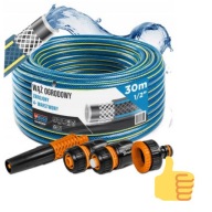 NOWY Wąż Ogrodowy Gumowy 1/2" 30M 4 Warstwy Zraszacz Złączki Bradas ZESTAW