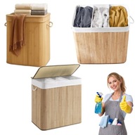 KOSZ NA PRANIE BAMBUSOWY BIELIZNĘ UBRANIA DUŻY 150L Z UCHWYTAMI PRZEGRÓDKI