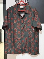 O Koszula Boardies hawajska ciemna zieleń kwiaty kieszeń wiskoza rozmiar L