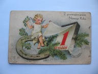 NOWY ROK ANIOŁEK PODKOWA stara POCZTÓWKA 1949