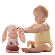 DREWNIANA WIEŻA PIRAMIDA do Układania Pluszowe Kółka KRÓLIK