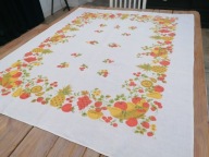 LNIANY NATURALNY OBRUS JABŁKA GRUSZKI TRUSKAWKI KOSZE OWOCÓW 130 x 150