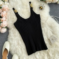 Bluzka bez rękawów z dekoltem w szpic ozdoba na ramiączkach Versace r.S