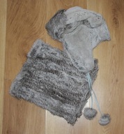 OCHNIK zestaw szary czapka kamczatka + komin szalik futro krolika