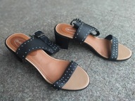 GUIOMAR nr 41/7,5UK wygodne czarne sandały na słupku skóra nowe