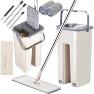 MOP PŁASKI Z WYCISKACZEM WIADRO DWUKOMOROWE 2 WKŁADY MIKROFIBRA ZESTAW XL!