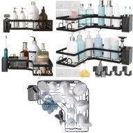 2X PÓŁKA ŁAZIENKOWA WISZĄCA NAROŻNA 90° POD PRYSZNIC SAMOPRZYLEPNA CZARNA