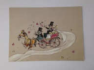 Stary telegram - Młoda para jedzie powozem - proj. Modzelewska - Niwińska