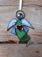 „Aniołek z Sercem” nr 10) witraż Tiffany, zawieszka, Idealny Prezent.