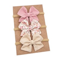 Opaski na głowę kokardki dla dziewczynki brudny róż beżowa i w kwiatuszki