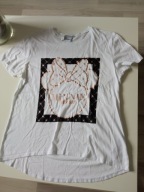 Amisu biała damska koszulka z krótkim rękawem i nadrukiem r L