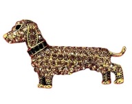 Broszka jamnik kolor złoty z kamyczkami błyszcząca 4,5 cm x 2,5 cm prezent