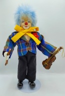 Kolekcjonerski KLAUN porcelana drewno materiał - świetna figurka 33cm