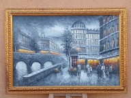 STARY DUŻY OBRAZ OLEJNY, PŁÓTNO, sygnowany ,,PARYŻ ''